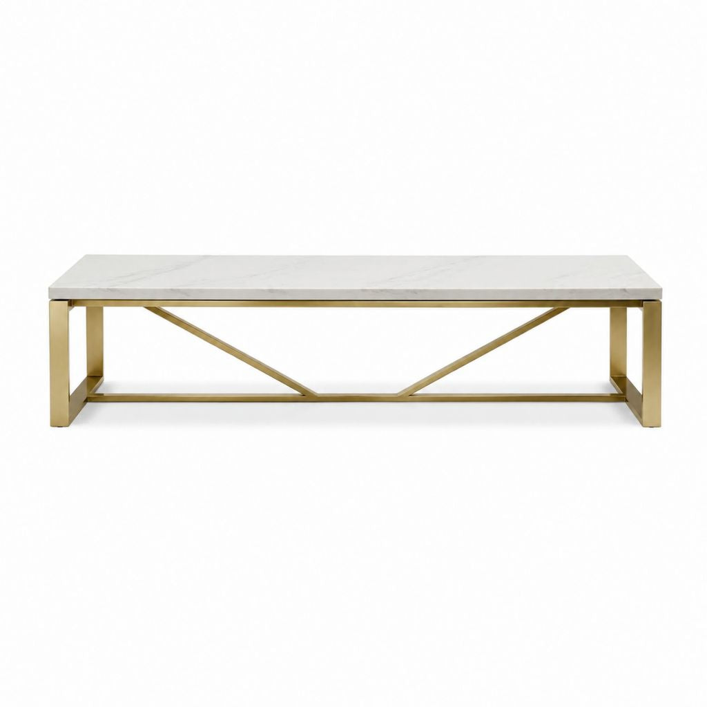 Couchtisch Weiß Gold Sinterstein Edelstahl Rechteckig 120 x 60 x 45 cm
