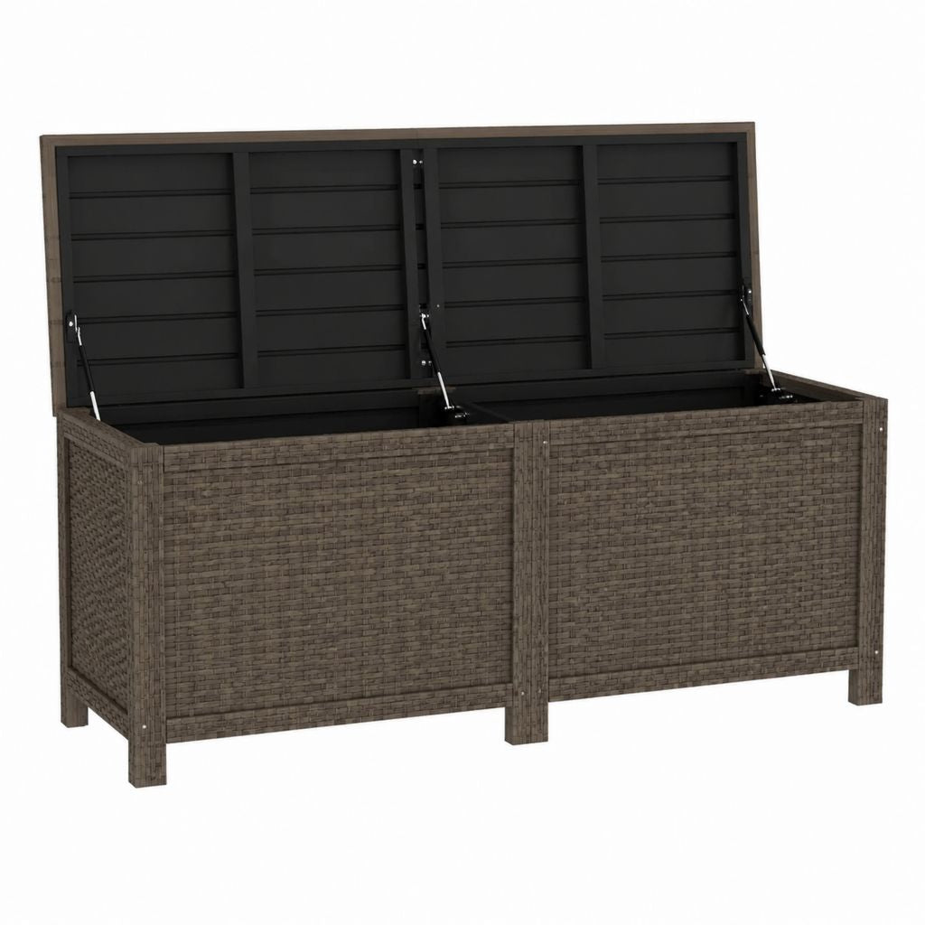 Garten-Aufbewahrungsbox Braun aus PE-Rattan mit Stahlrahmen 150 x 50 x 60 cm