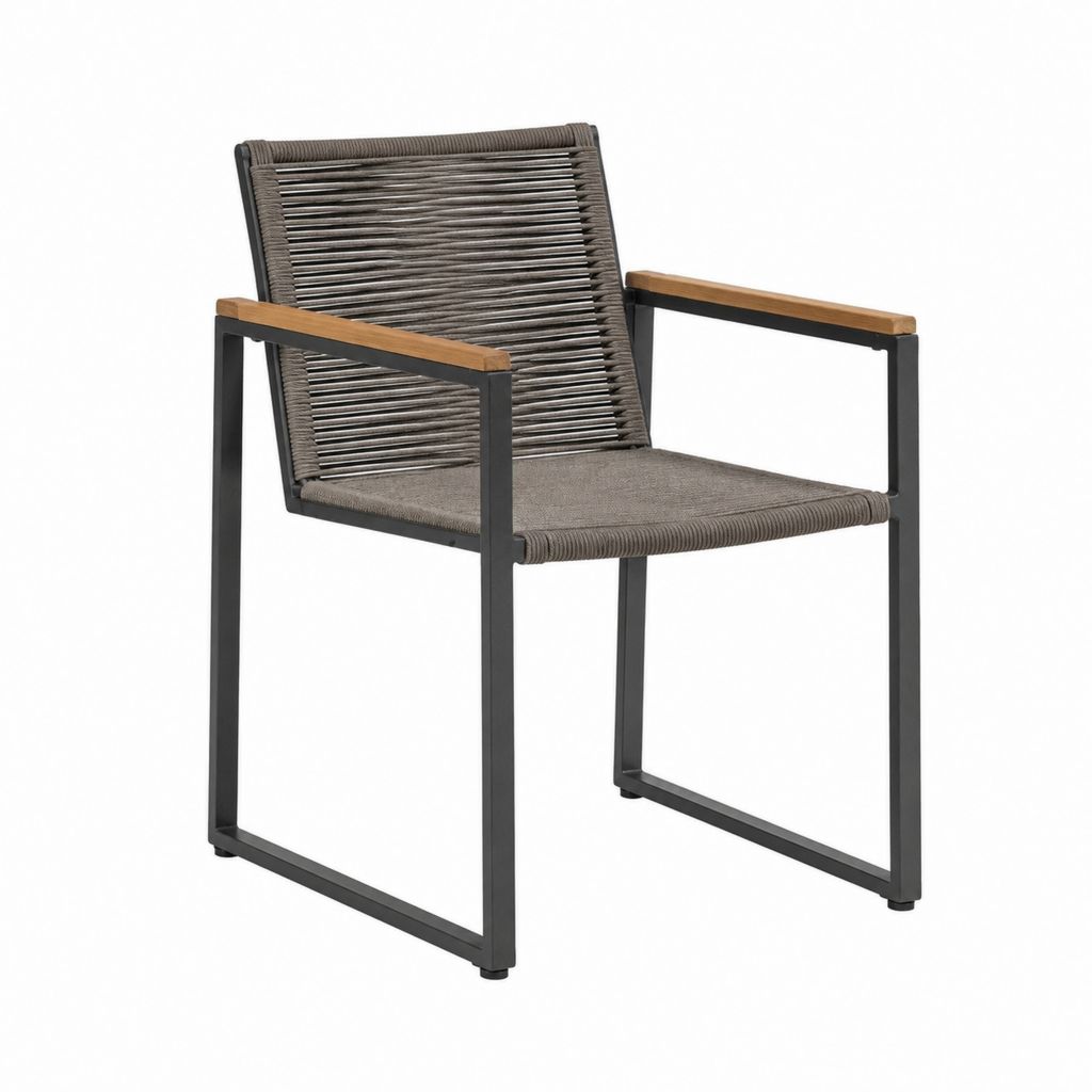 Gartenstuhl mit Armlehnen Grau Aluminium und PE-Seilgeflecht 56 x 60 x 86 cm