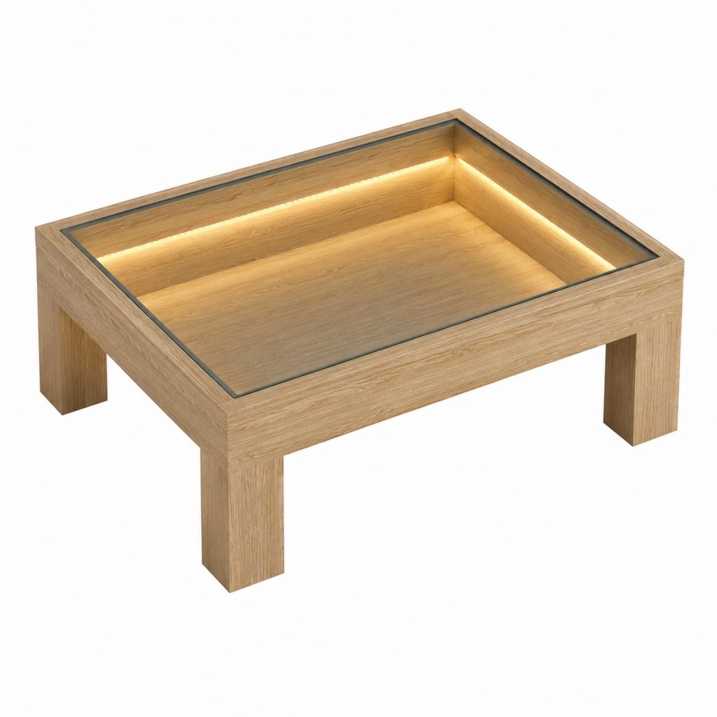Couchtisch Eichenfurnier Sicherheitsglas rechteckig mit LED-Beleuchtung 100 x 60 x 45 cm