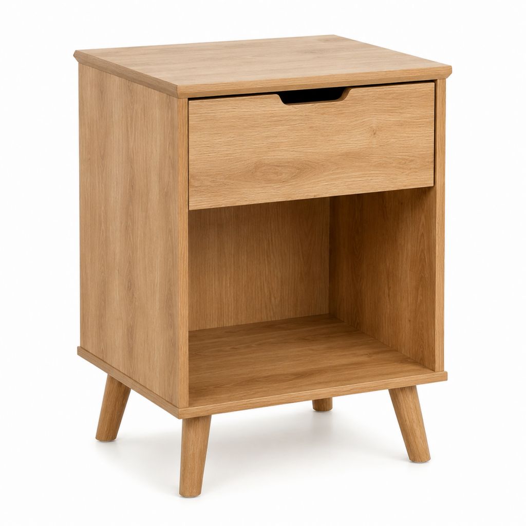 Nachttisch mit Schublade Eiche Natur aus MDF mit Eichenfurnier rechteckig 40 x 35 x 60 cm