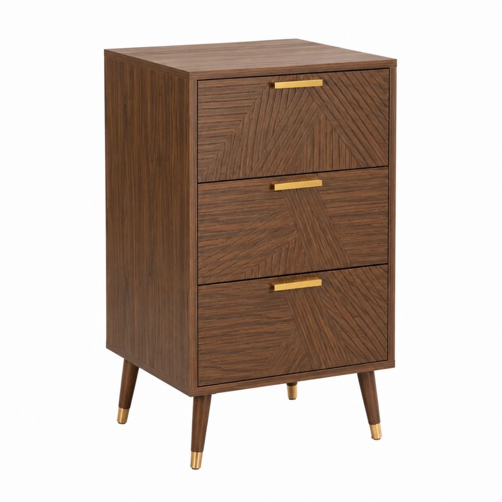 Nachttisch mit 3 Schubladen dunkelbraun MDF mit Walnussfurnier rechteckig 45 x 40 x 70 cm