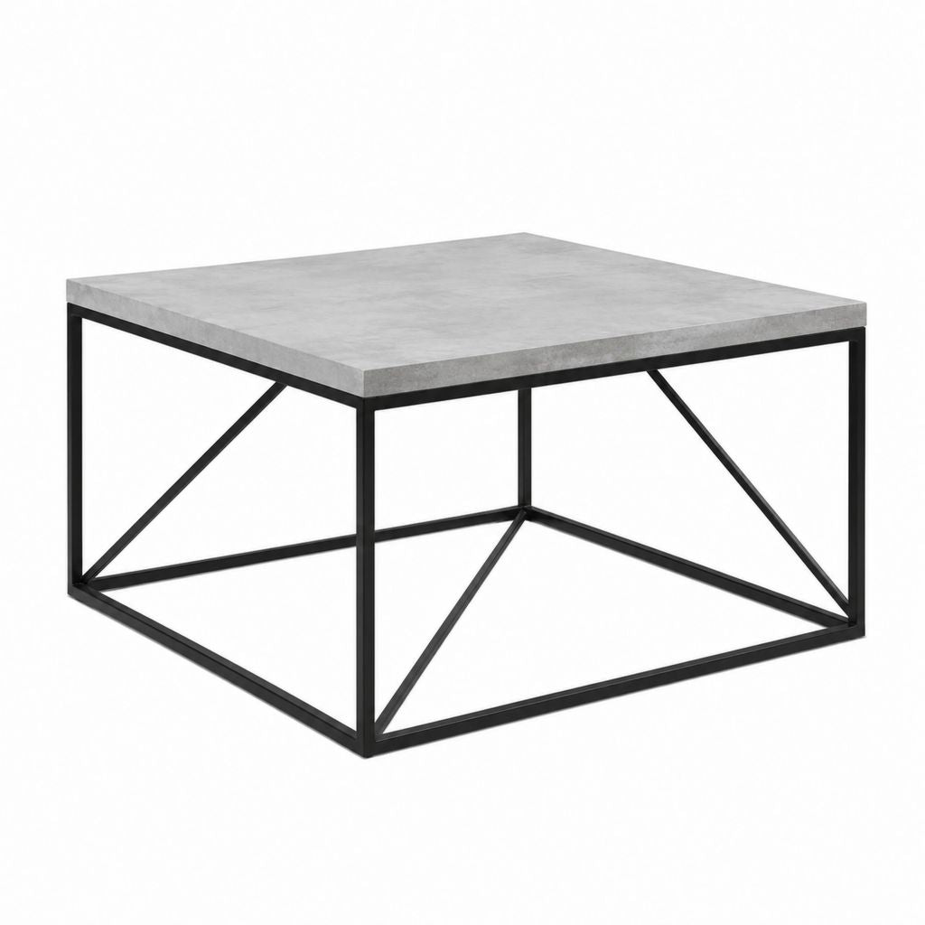 Couchtisch Betonoptik Grau MDF quadratisch mit Stahlgestell 80 x 80 x 45 cm