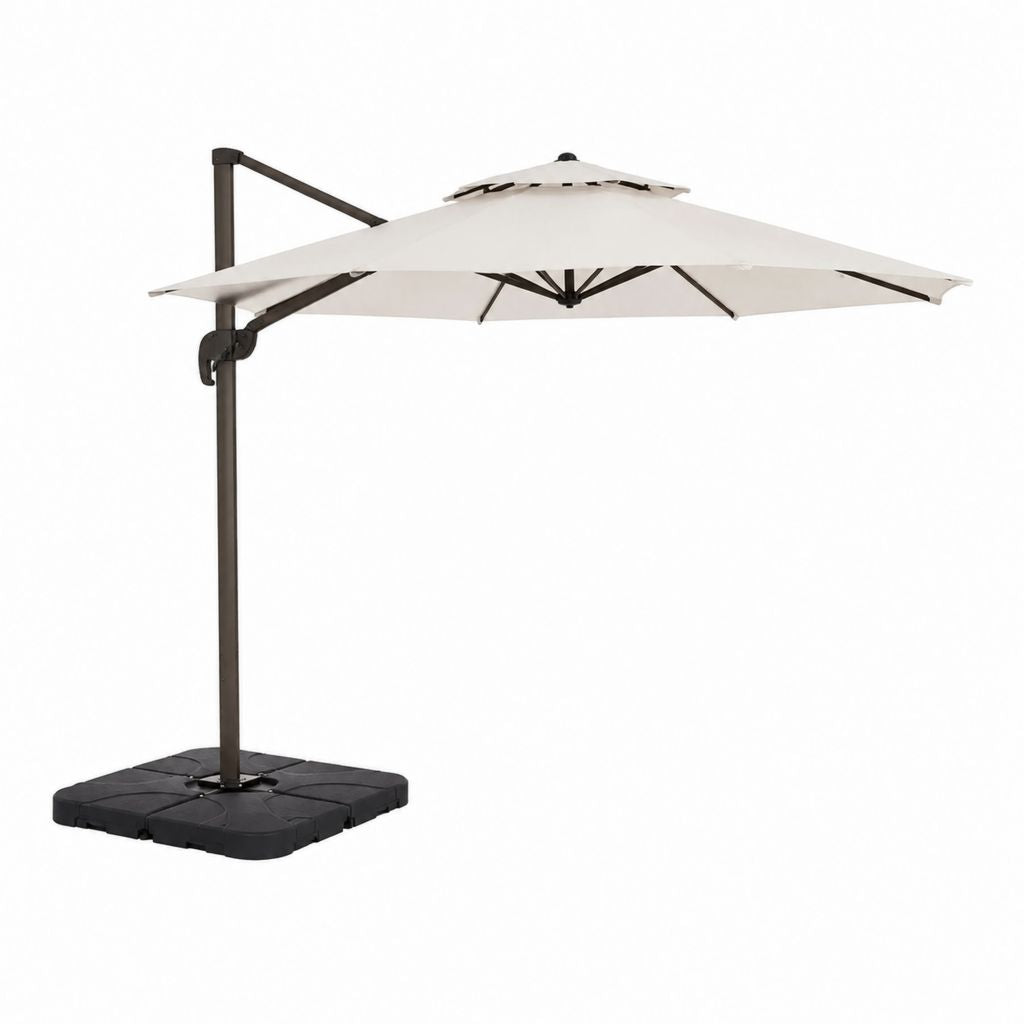 Ampelschirm Sonnenschirm mit Standfuß Creme Polyester Stahl quadratisch 300 x 300 x 250 cm
