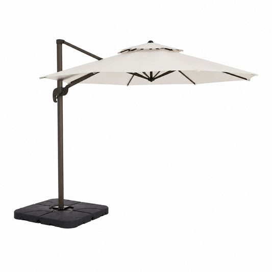 Ampelschirm Sonnenschirm mit Standfuß Creme Polyester Stahl quadratisch 300 x 300 x 250 cm