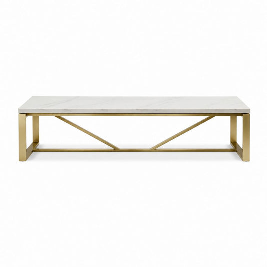 Couchtisch Weiß Gold Sinterstein Edelstahl Rechteckig 120 x 60 x 45 cm