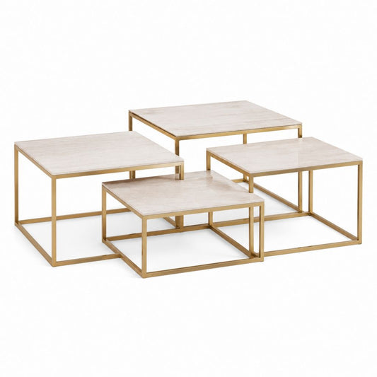 4-teiliges Couchtisch-Set Beige Gold MDF PVC-Folie Stahl quadratisch 80 x 80 x 45 cm