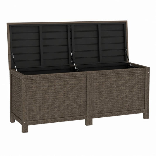 Garten-Aufbewahrungsbox Braun aus PE-Rattan mit Stahlrahmen 150 x 50 x 60 cm