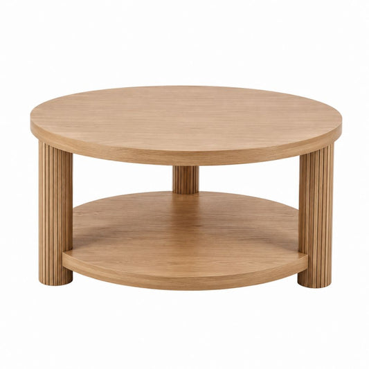 Couchtisch Eiche hell MDF rund mit Ablage Ø 80 x 45 cm