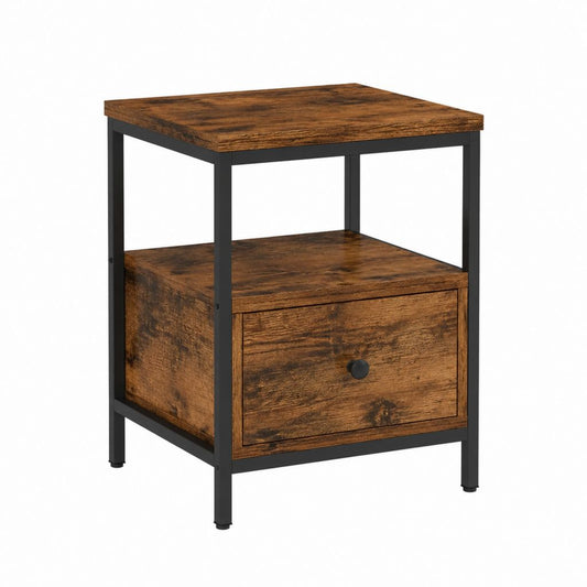 Nachttisch mit Schublade und Ablage Rustikalbraun Schwarz Spanplatte Stahl rechteckig 40 x 40 x 60 cm