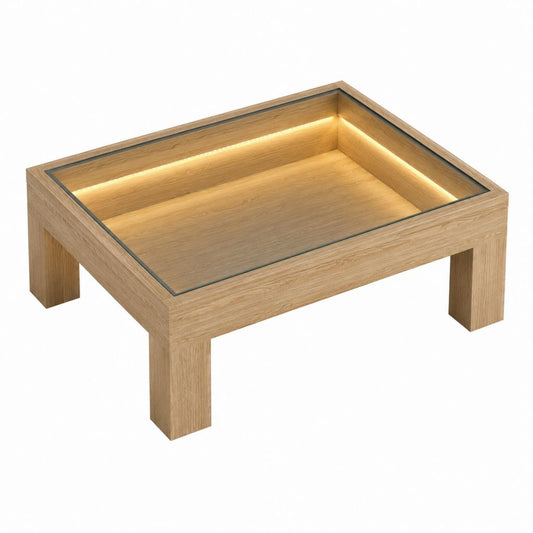 Couchtisch Eichenfurnier Sicherheitsglas rechteckig mit LED-Beleuchtung 100 x 60 x 45 cm