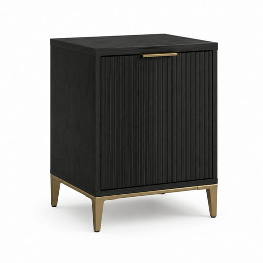 Nachttisch Schwarz MDF rechteckig mit Tür und Stahlfüßen 45 x 40 x 60 cm