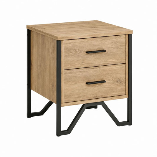 Nachttisch mit 2 Schubladen eichefarben MDF und Stahl rechteckig 45 x 40 x 60 cm