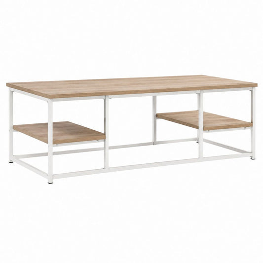 Couchtisch mit Ablagen Eichenoptik Weiß MDF Stahl rechteckig 110 x 60 x 45 cm