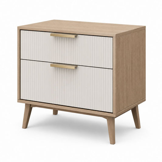 Nachttisch mit 2 Schubladen Eicheoptik Weiß MDF rechteckig 60 x 40 x 60 cm