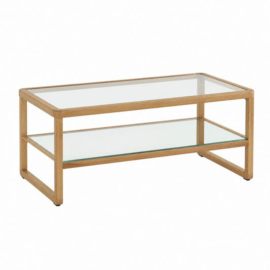 Couchtisch mit Glasplatte und Ablage Eichenholz rechteckig 100 x 60 x 45 cm