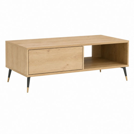 Couchtisch Eiche Natur MDF rechteckig mit Schublade und offenem Fach 110 x 60 x 45 cm