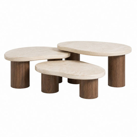 Couchtisch Set 3-teilig Beige Walnussbraun MDF oval 90 x 60 x 45 cm