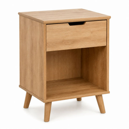 Nachttisch mit Schublade Eiche Natur aus MDF mit Eichenfurnier rechteckig 40 x 35 x 60 cm