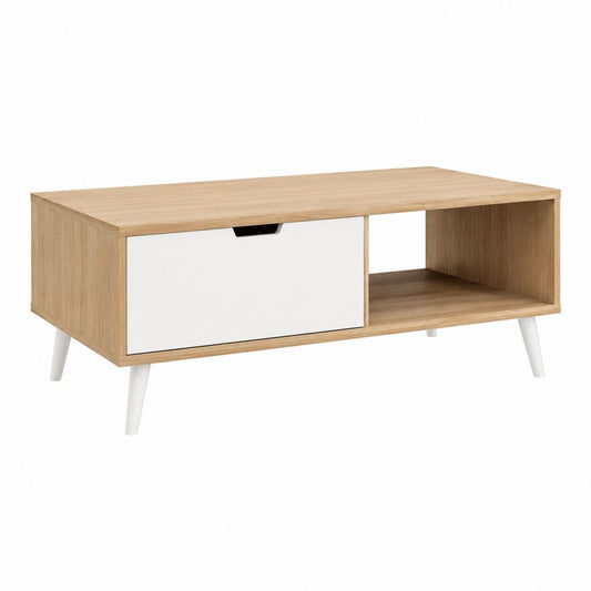Couchtisch mit Stauraum Eichenholzdekor Weiß Spanplatte rechteckig 100 x 50 x 45 cm