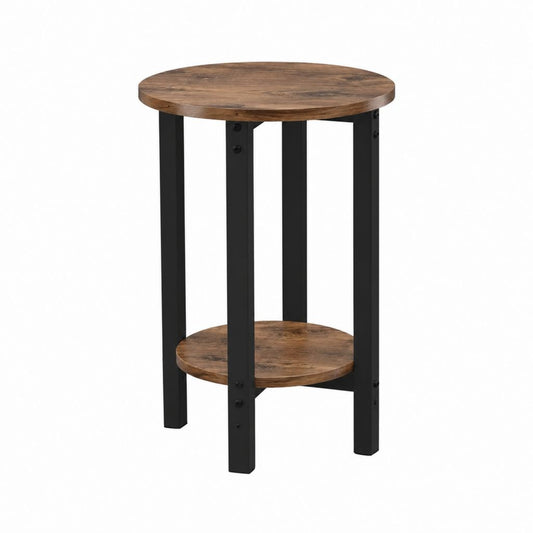 Beistelltisch rund Braun Schwarz Spanplatte Stahl Ø 40 cm Höhe 65 cm mit Ablage