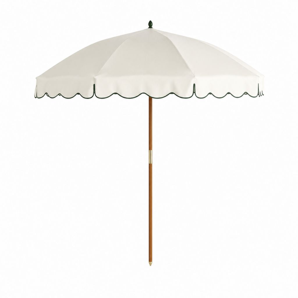 Sonnenschirm rund cremeweiß mit grüner Paspel aus Polyester und Massivholz Ø 200 cm Höhe 230 cm