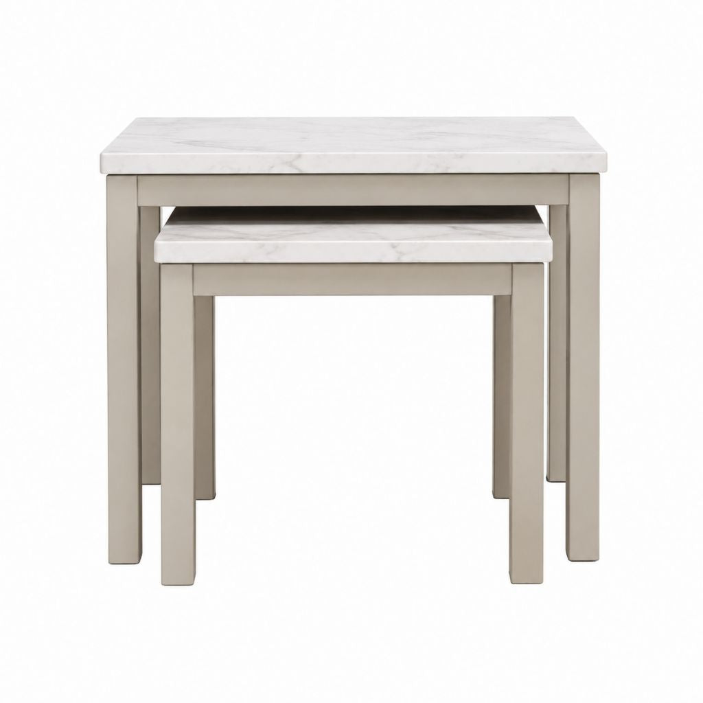 Couchtisch Set 2-teilig Beige MDF mit PVC-Marmordekor rechteckig 80 x 50 x 45 cm und 65 x 40 x 38 cm