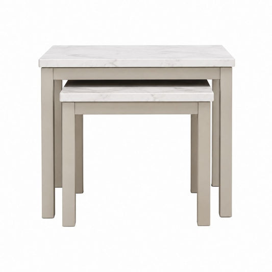 Couchtisch Set 2-teilig Beige MDF mit PVC-Marmordekor rechteckig 80 x 50 x 45 cm und 65 x 40 x 38 cm